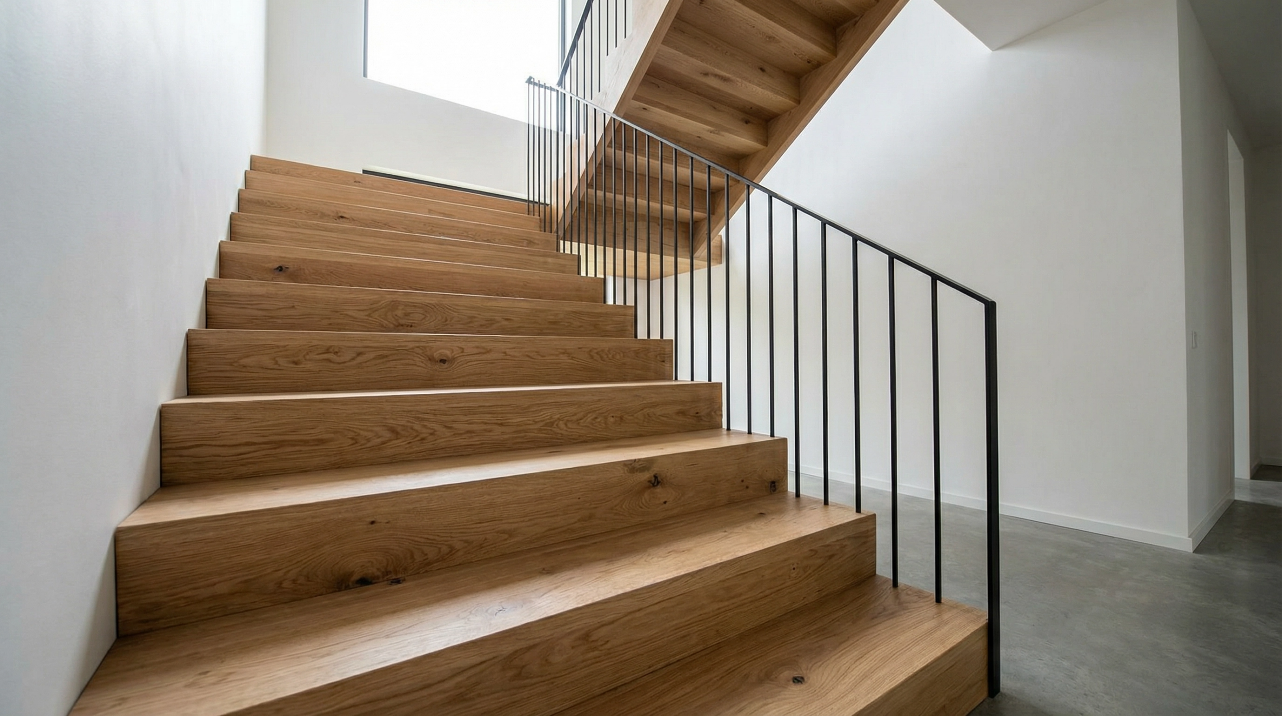 Solid French Oak stairs with Burgundy oak treads