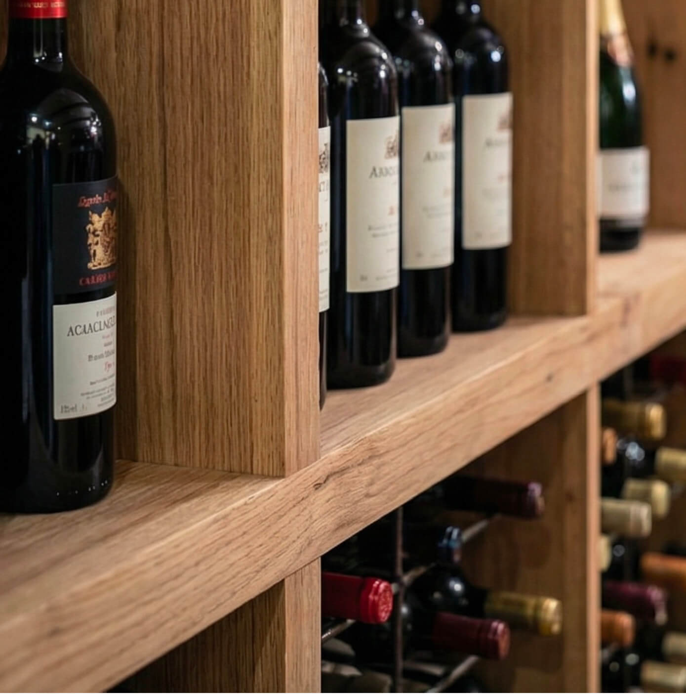 Solid French Oak wine cellar cabinetry and storage