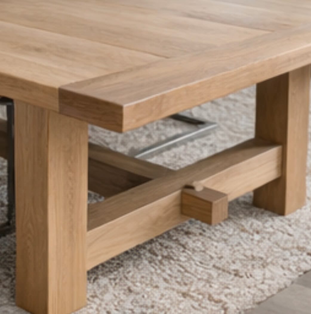 Breadboard end detail on solid French Oak table