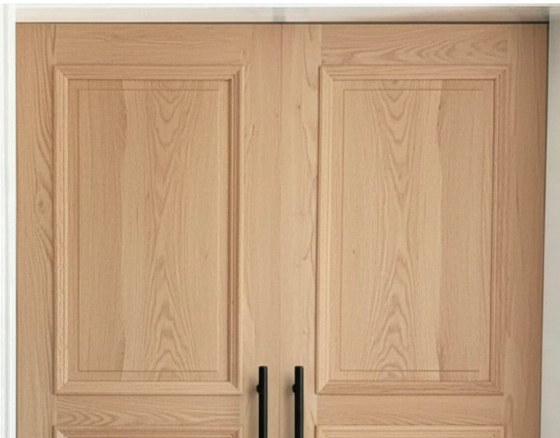 Solid French Oak panelled door showing natural oak grain