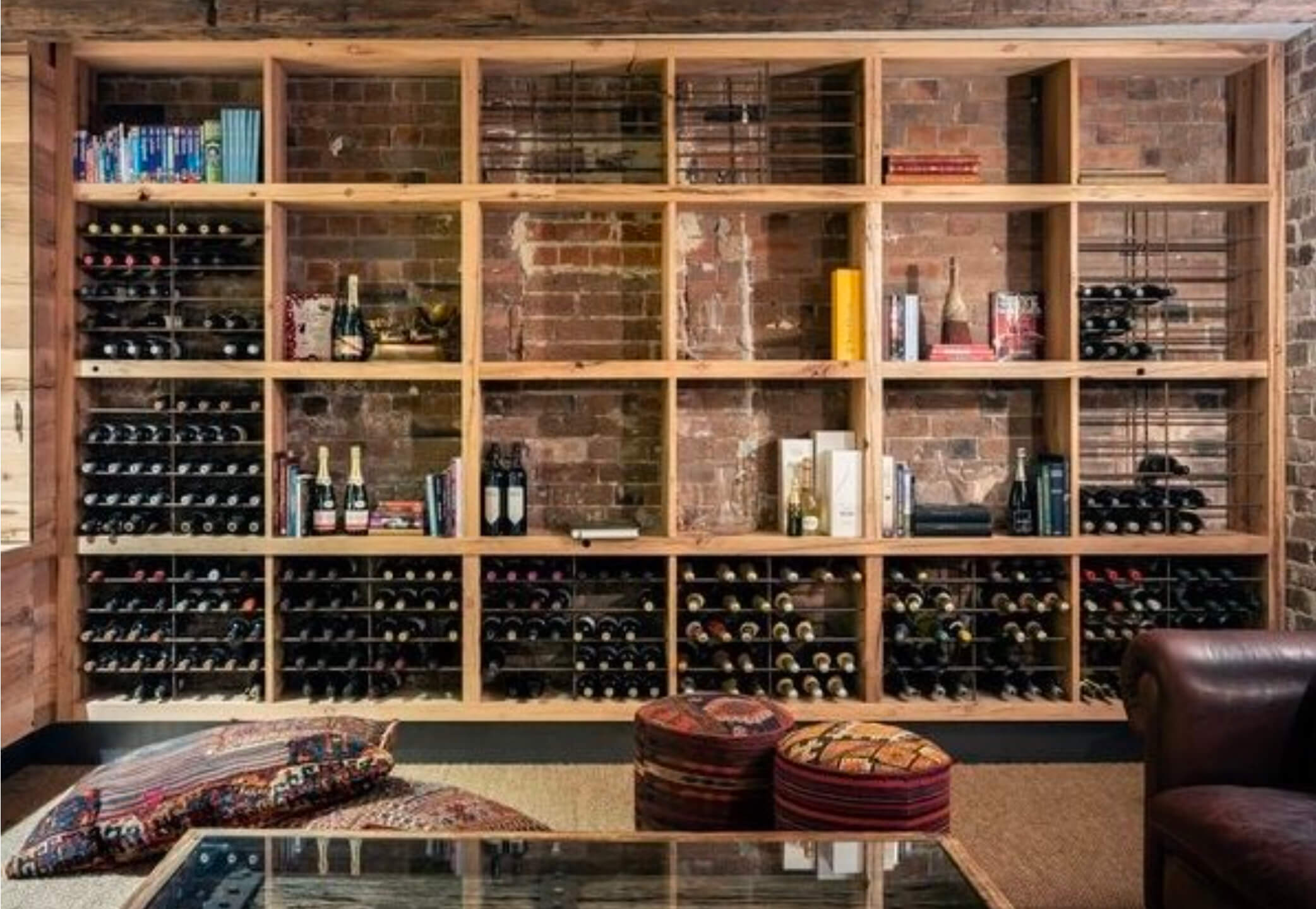 Solid French Oak bookcase and wine cellar joinery