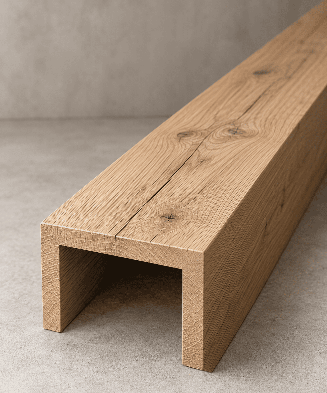 Three-sided French Oak box beam showing natural grain